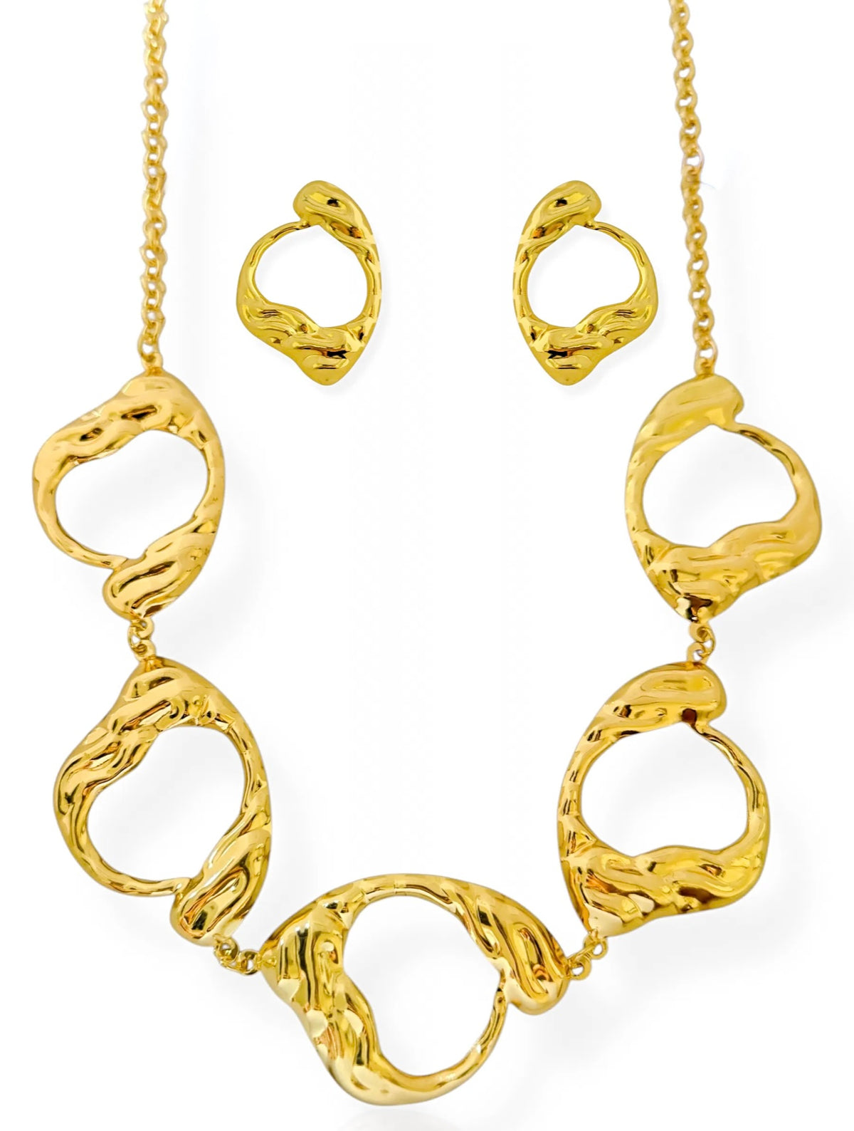 Conjunto Colar e Brinco Circular Ondulado